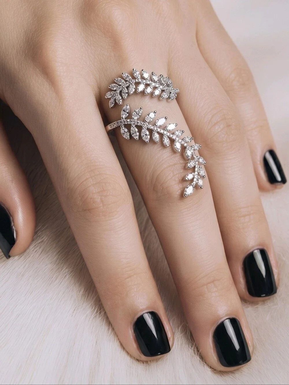Winding Vine Pave Crystal Stainless Steel Ring – Adjustable Statement Thumb Ring